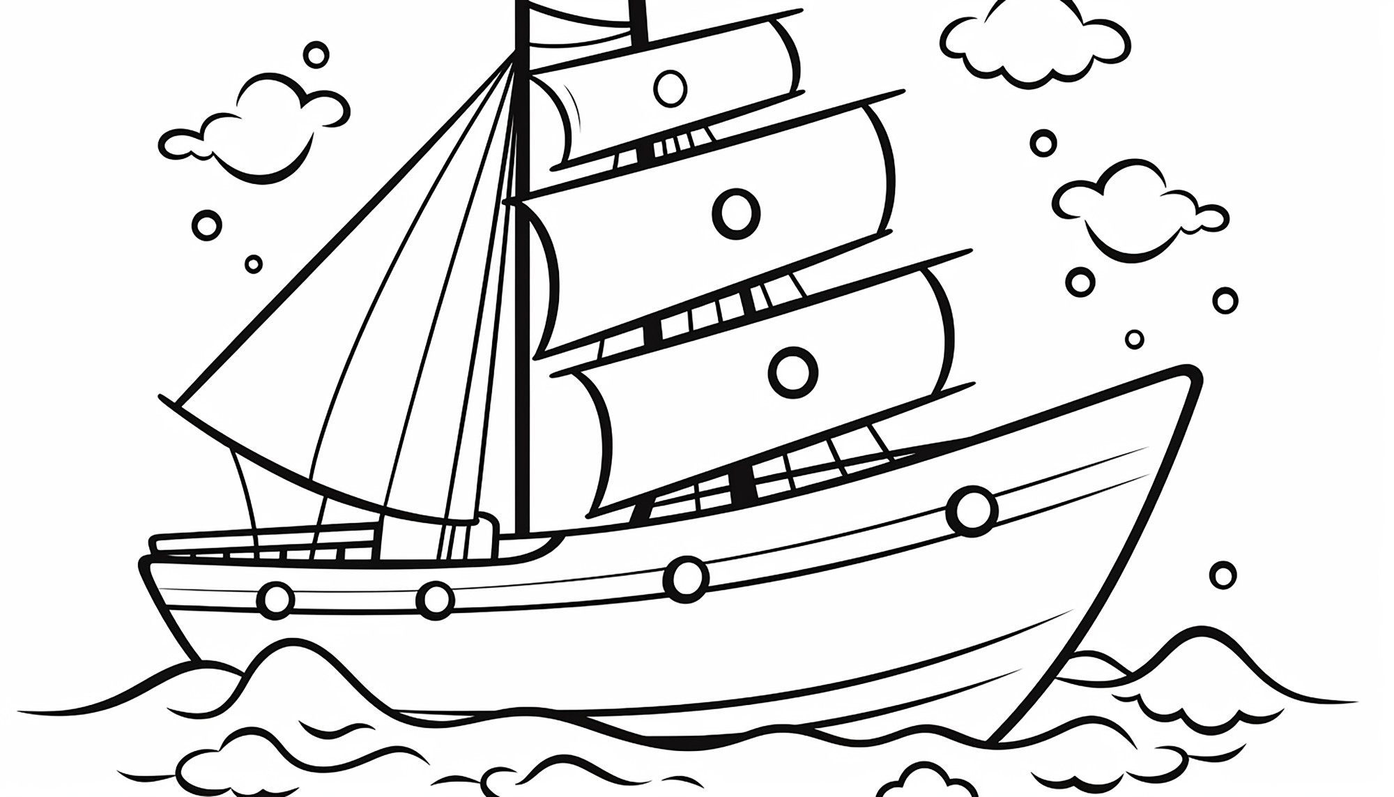 Раскраска для детей: маленький корабль в море «Паруса в мистическом свете»