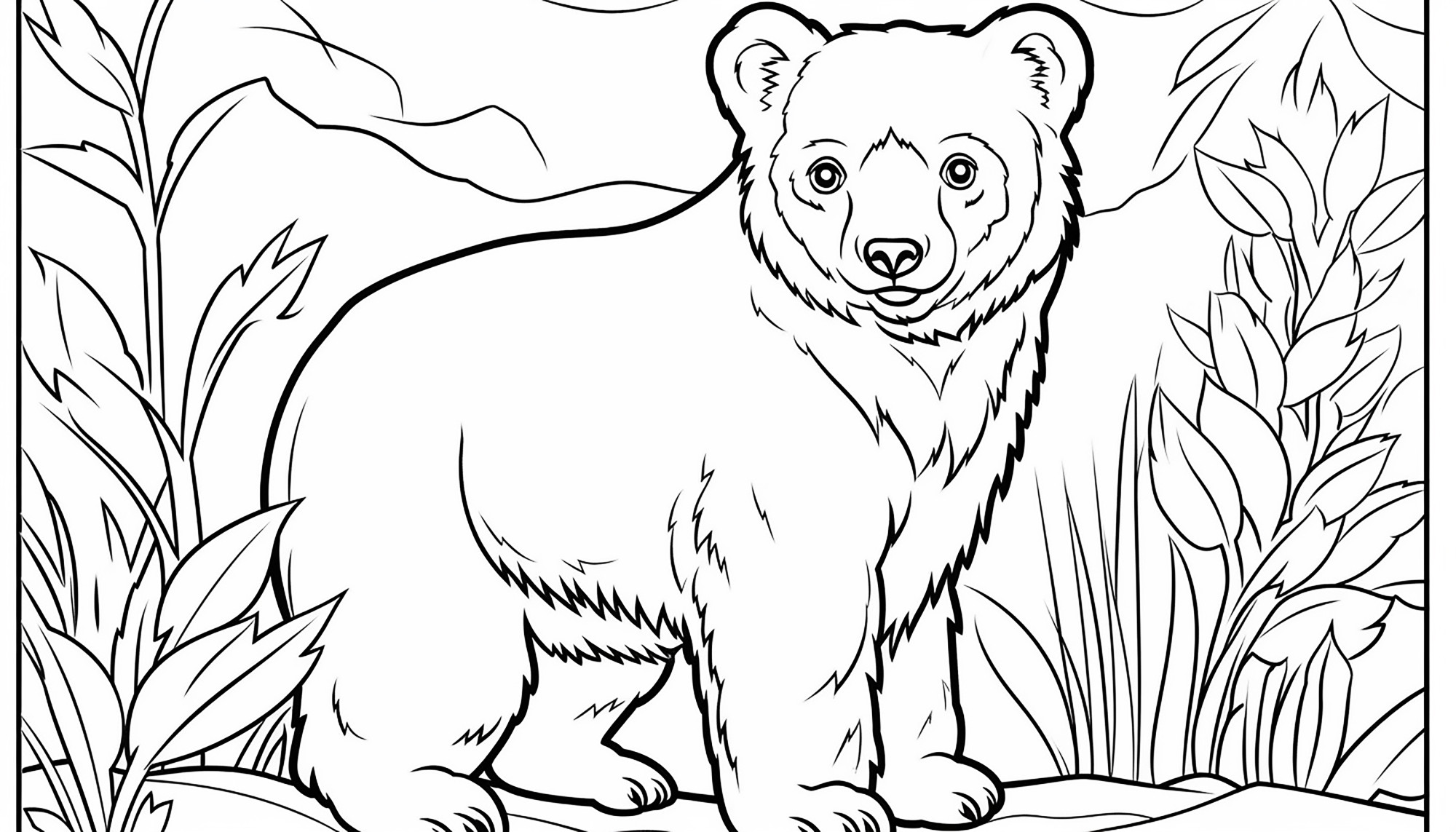 Раскраска для детей: встреча с медведем