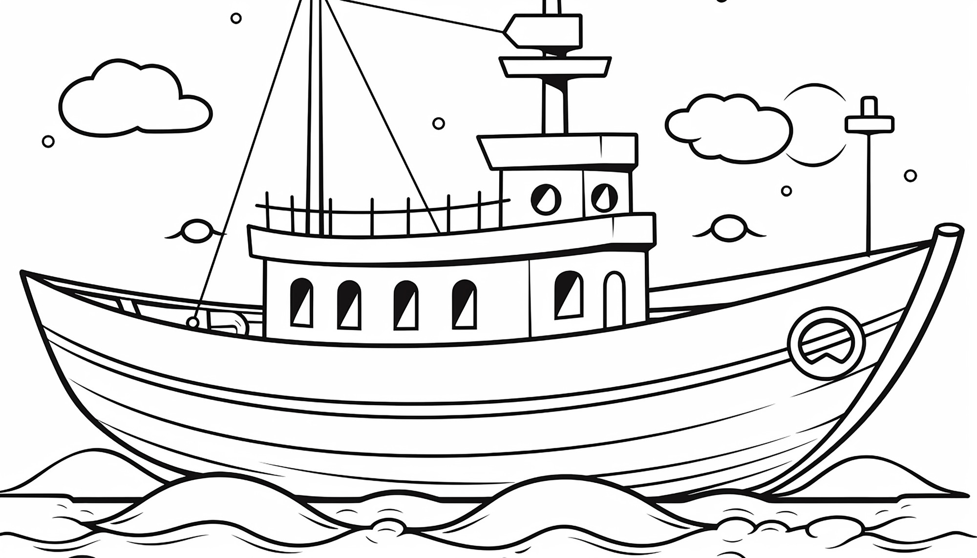 Раскраска для детей: корабль в море «Ветер свободы»