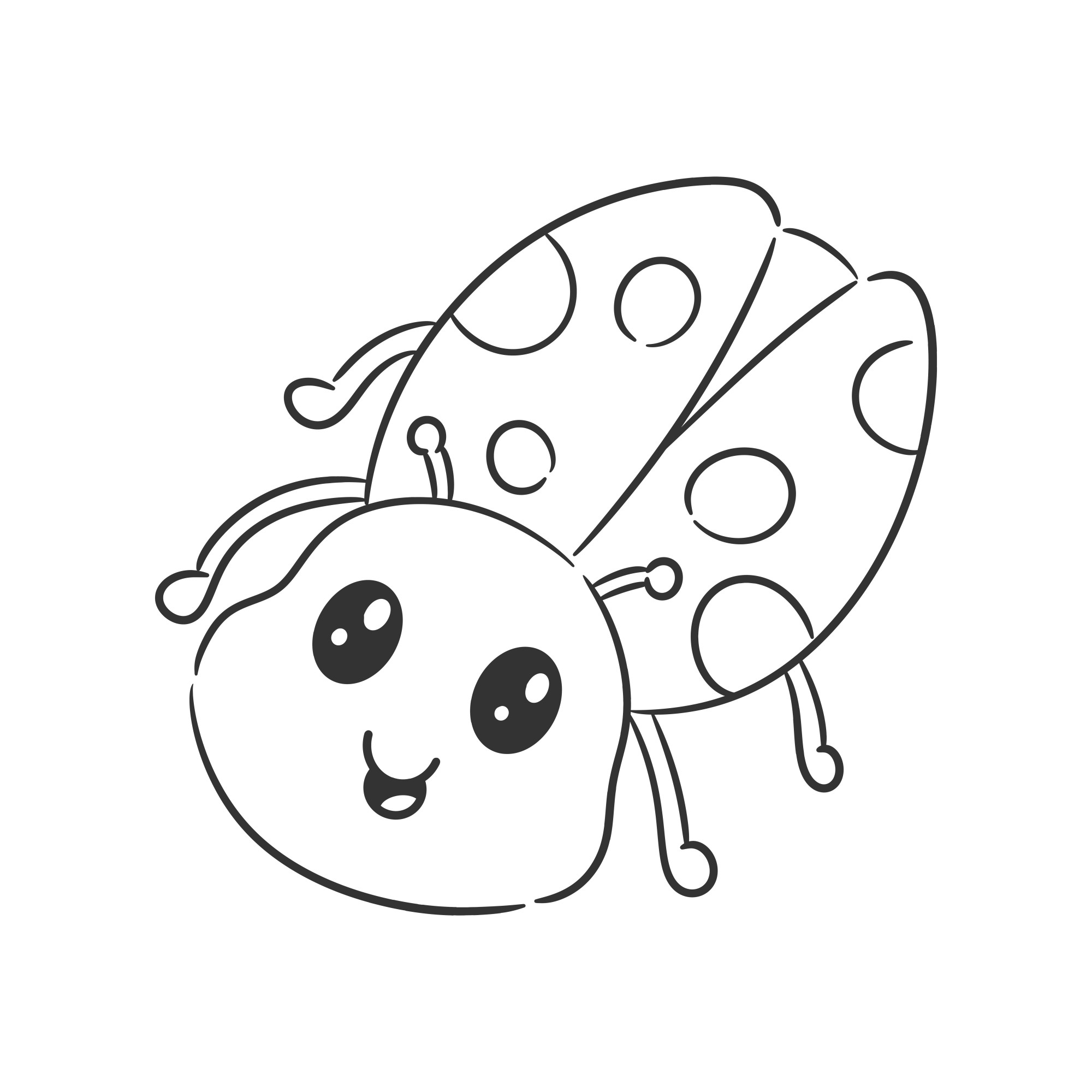 Раскраска для детей: милое насекомое божья коровка с очаровательными глазами