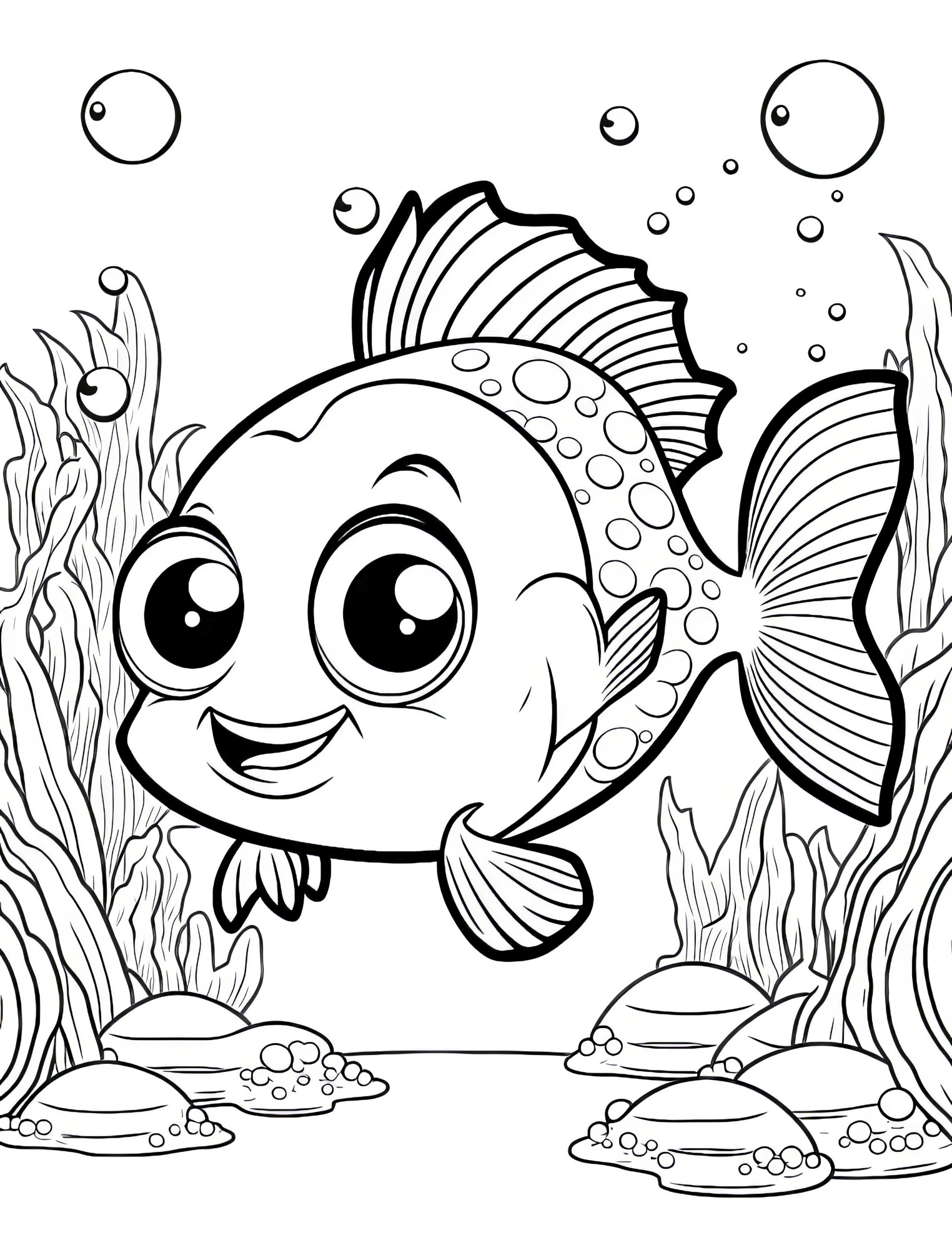 Раскраска для детей: антистрессовая рыба с лицом