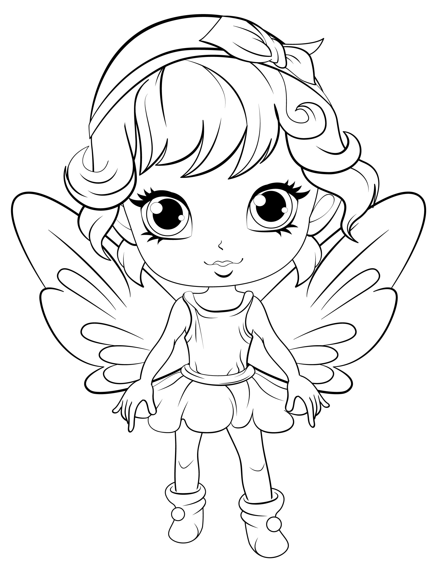Раскраска для детей: девочка с крыльями бабочки на спине