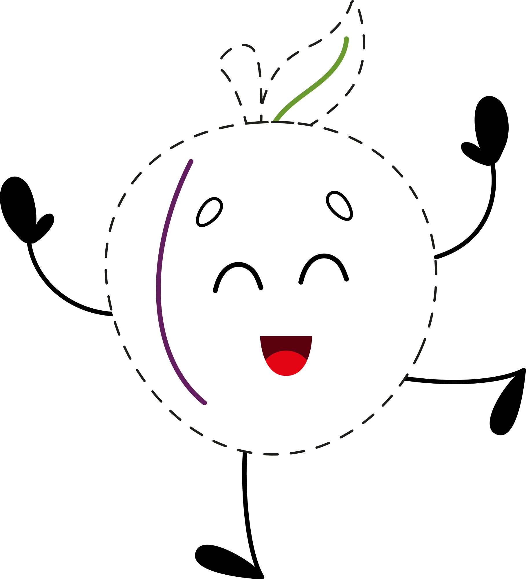 Раскраска для детей: мультяшный фрукт слива танцует