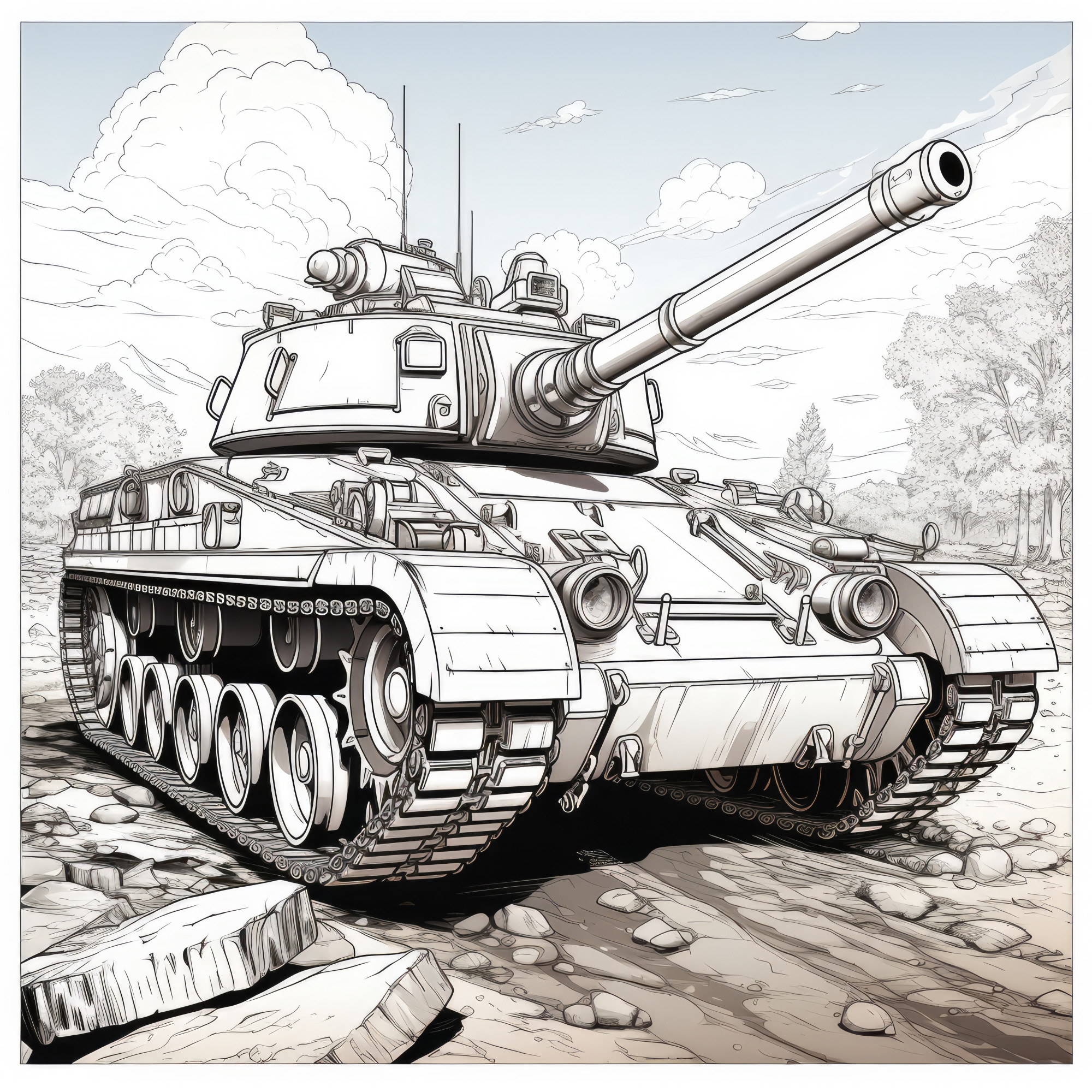 Раскраска для детей: реалистичный танк