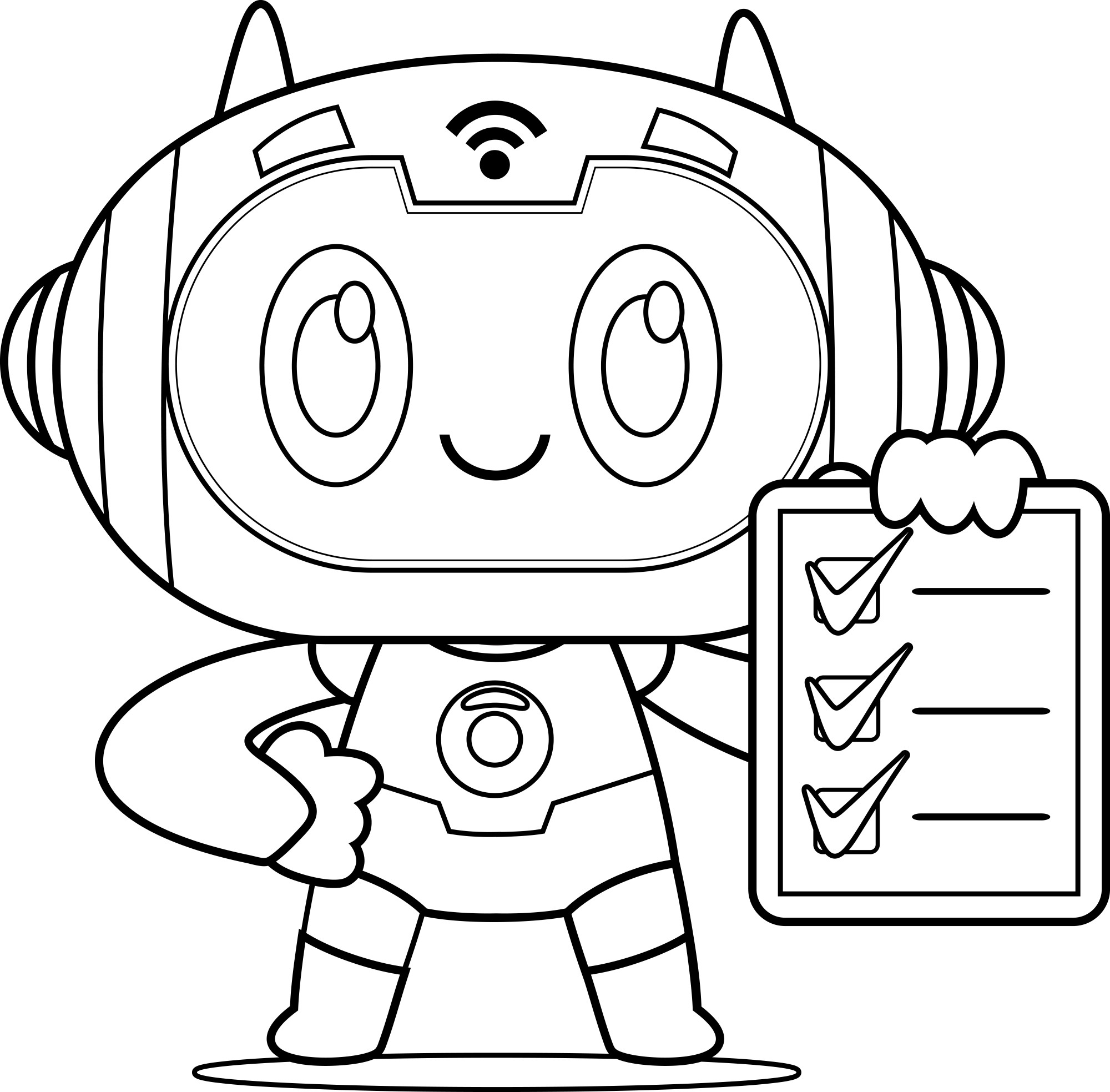 Раскраска для детей: робот со списком дел в руке