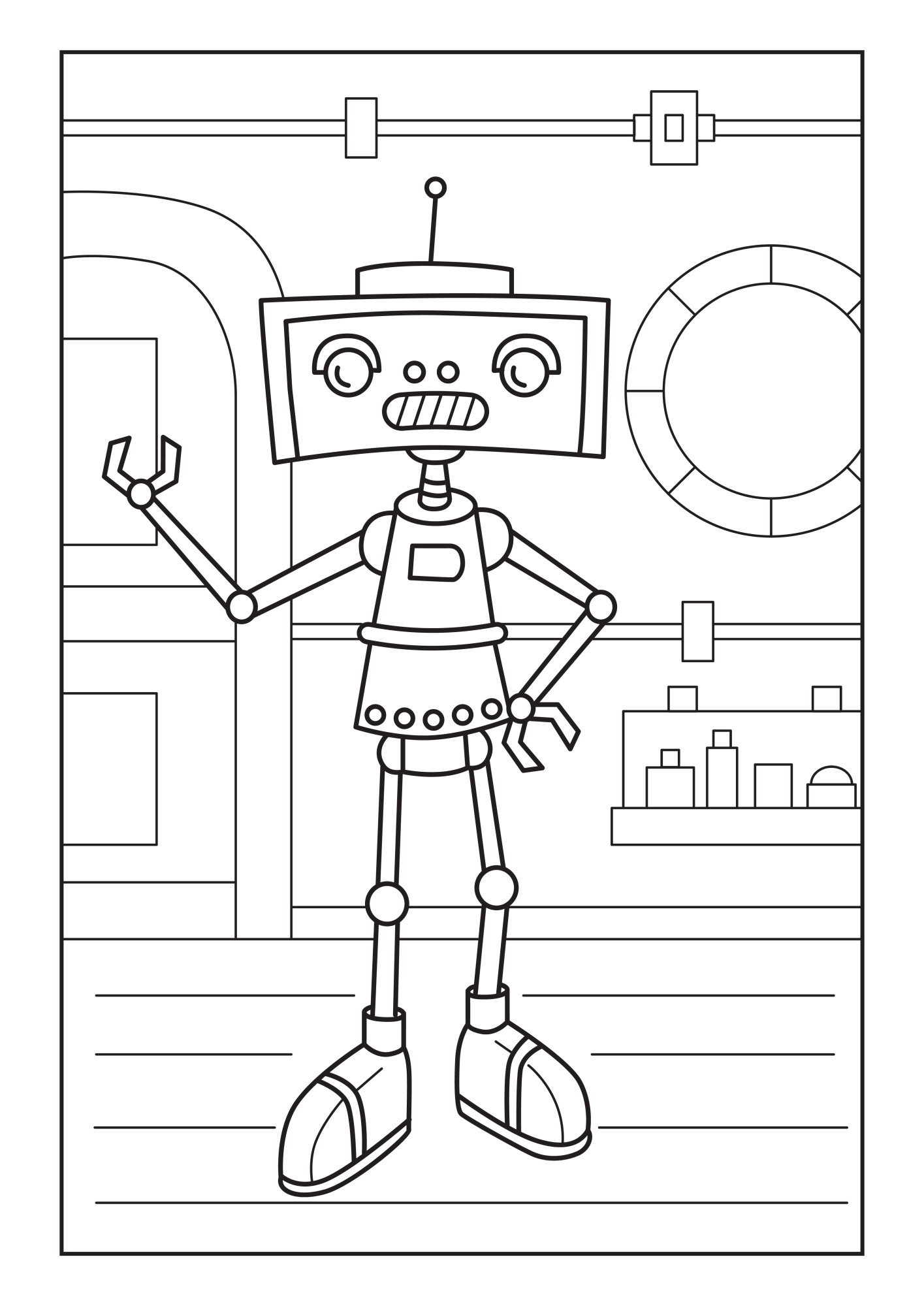 Раскраска для детей: робот механический помощник