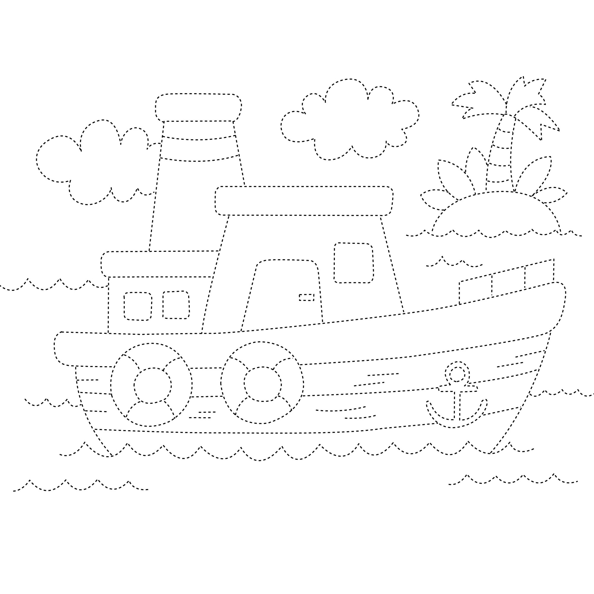 Раскраска для детей: кораблик с якорем в море по точкам