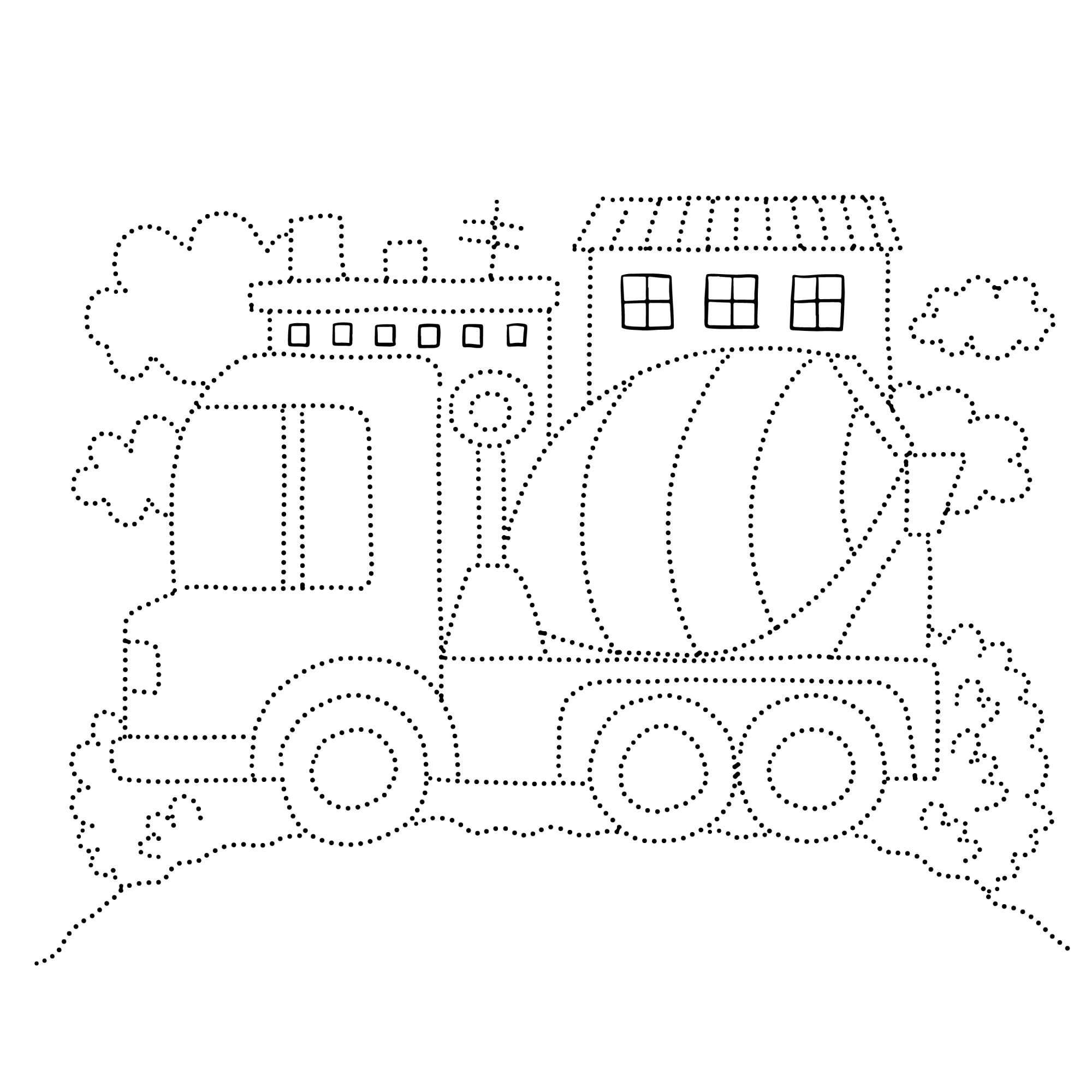 Раскраска для детей: грузовик бетономешалка по точкам
