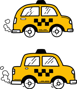 Раскрашенная картинка: две маленькие машинки такси