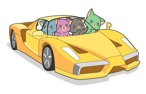 Раскрашенная картинка: гоночная машина с котятами