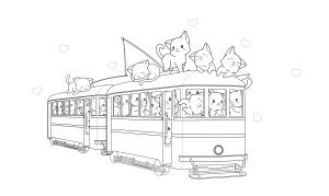 Раскраска трамвай с кошками