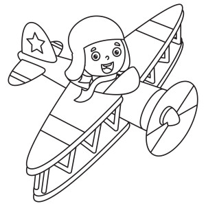 Раскраска самолет с пилотом и звездой на хвосте