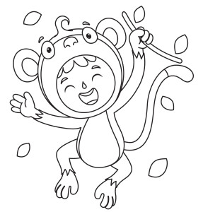 Раскраска мальчик в костюме обезьяны