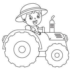 Раскраска мальчик едет на тракторе