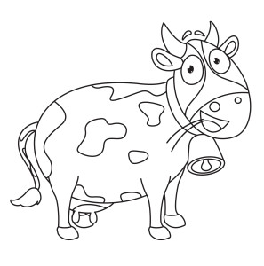 Раскраска смешная корова с колокольчиком на шее