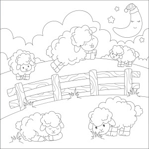 Раскраска овечки прыгают через забор на ферме
