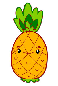 Раскрашенная картинка: экзотический ананас с лицом улыбается