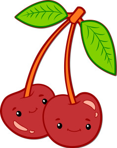 Раскрашенная картинка: милые мультяшные ягоды вишни на веточке