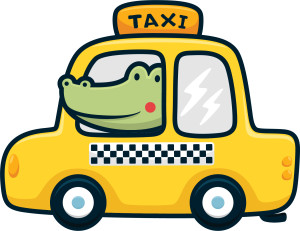 Раскрашенная картинка: крокодил едет на такси