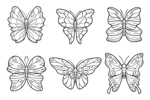 Раскраска коллекция из шести милых бабочек