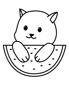 Раскраска котик с ломтиком арбуза