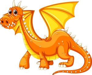 Раскрашенная картинка: большой дракон с крыльями и длинным хвостом