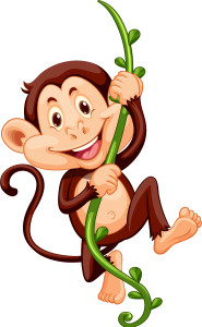 Раскрашенная картинка: обезьяна катается на длинной лиане