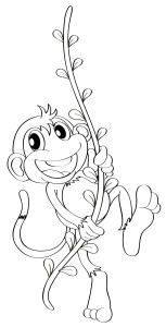 Раскраска обезьяна катается на лиане