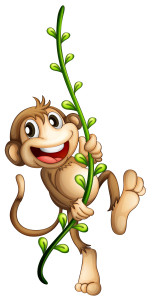 Раскрашенная картинка: обезьяна катается на лиане
