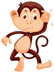 Раскрашенная картинка: маленькая обезьяна танцует