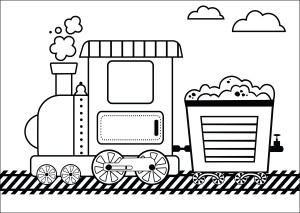 Раскраска поезд тепловоз с тележкой угля