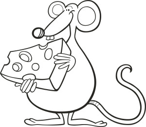 Раскраска мышь с сыром в лапках