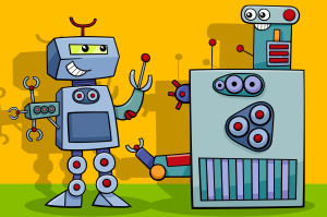Раскрашенная картинка: игрушечные роботы механики