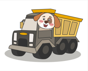 Раскрашенная картинка: игрушка грузовик с собачкой за рулем