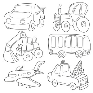 Раскраска игрушки машинки, экскаватор, самолет, автобус, трактор