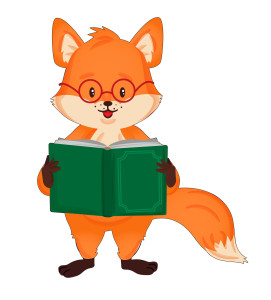 Раскрашенная картинка: умный лис читает книжку в очках