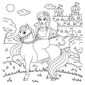 Раскраска принцесса скачет на коне