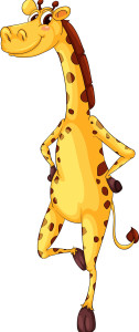 Раскрашенная картинка: игривый жираф из мультика стоит на двух ногах
