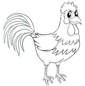 Раскраска курица с красивым хвостом