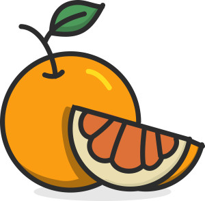 Раскрашенная картинка: витаминный фрукт апельсин с долькой