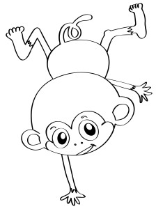 Раскраска обезьянка прыгает на передней лапе