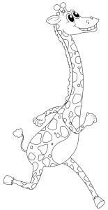 Раскраска мультяшный жираф бежит