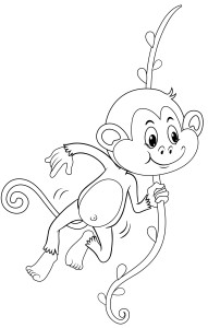 Раскраска ловкая обезьяна катается на лиане