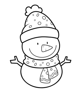 Раскраска маленький снеговик в шапке и шарфе
