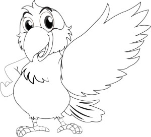 Раскраска попугая ара с большими глазами и поднятым крылом