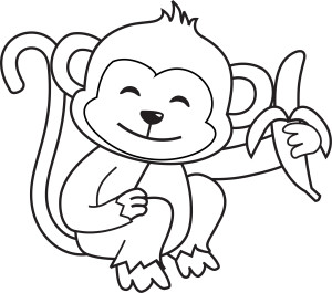 Раскраска обезьяна кушает банан