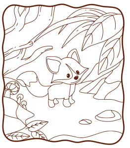 Раскраска лисенок гуляет в лесу