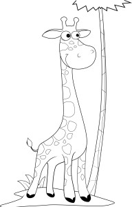 Раскраска жираф под пальмой