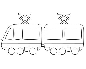Раскраска мультяшный трамвай с вагоном