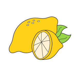 Раскрашенная картинка: лимон с половинкой